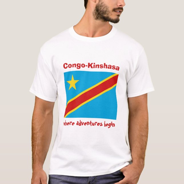 Congo-Kinshasa Flagga + Karta + Text T-Shirt (Framsida)
