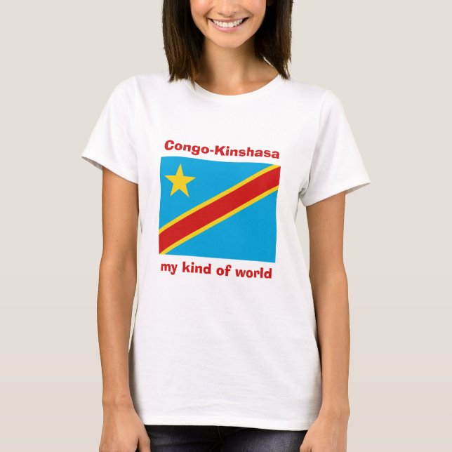 Congo-Kinshasa Flagga + Karta + Text T-Shirt (Framsida)