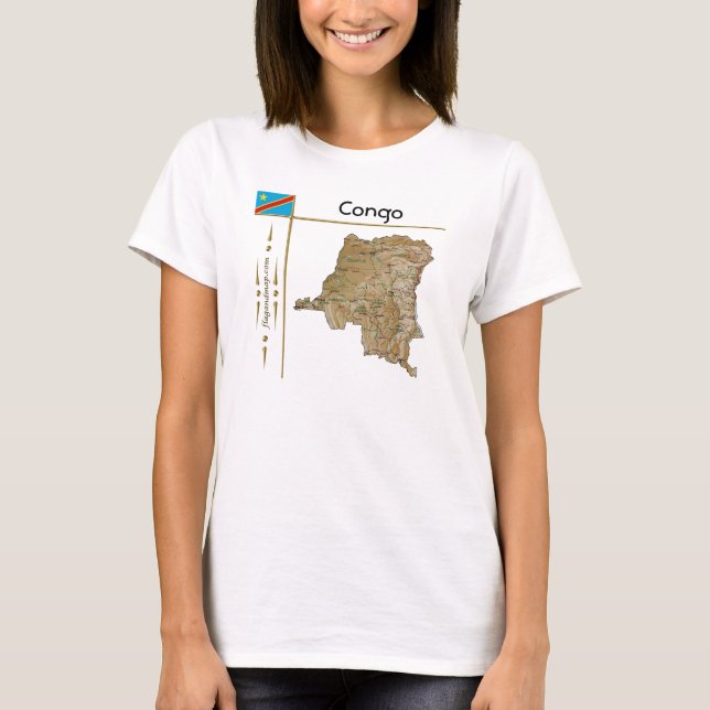 Congo-Kinshasa Karta + Flagga + Titel T-Shirt (Framsida)