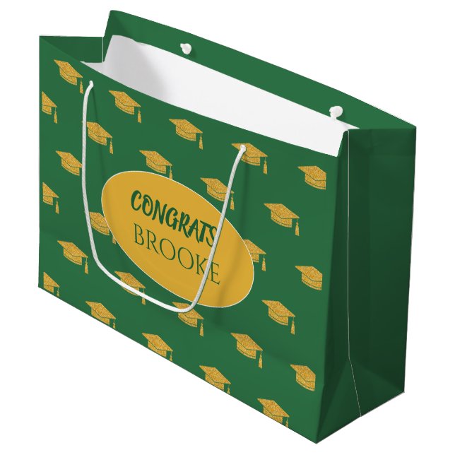 Congrats Grad! Personalized green Gift bag (Framsidan Vinklad)