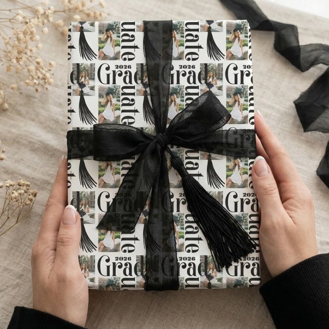 Congrats Grad tassel Photo Collage Class of 2026 Presentpapper (Congrats Grad tassel Photo Collage Class of 2026 Wrapping Paper)