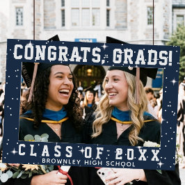 Congrats Grads, blue graduation photo frame Poster