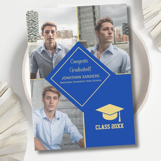 Congrats Graduated Collage 3 Photos Blue Meddelande (Skapare uppladdad)