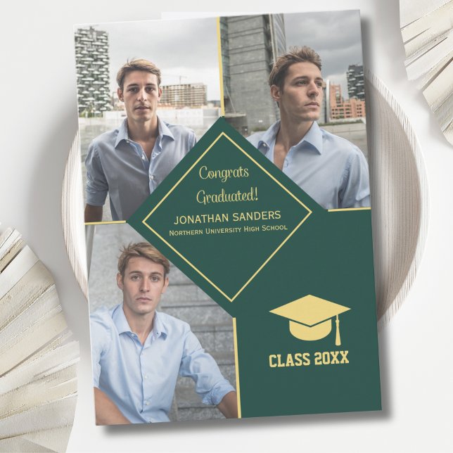 Congrats Graduated Collage 3 Photos for Him Green Meddelande (Skapare uppladdad)