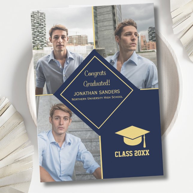 Congrats Graduated Collage 3 Photos for Him Navy Meddelande (Skapare uppladdad)