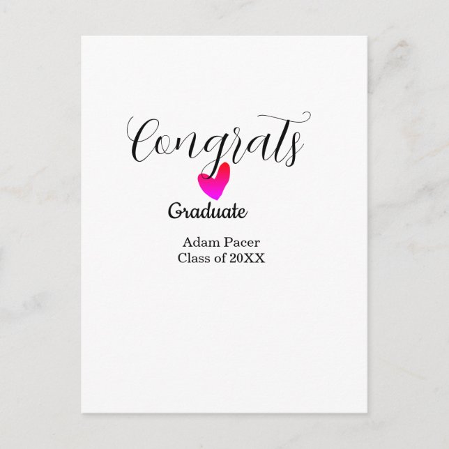 Congrats graduation name class of 20XX year heart  Vykort (Framsida)