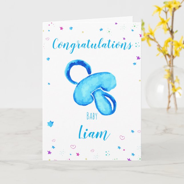 Congratulations a baby boy customizable names kort (Gul blomma)