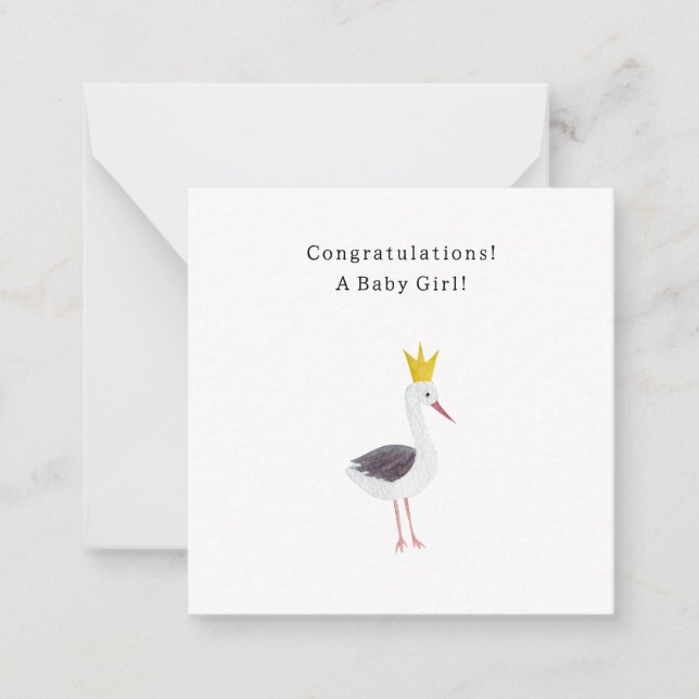 Congratulations Baby Girl Newborn Birth Stork Card Anteckningskort (Framsida)