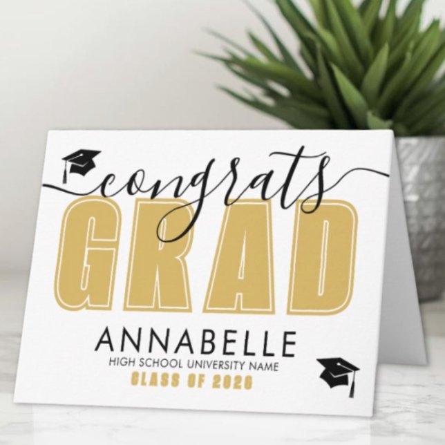 Congratulations Grad Yellow Gold Graduation Kort (Congratulations Grad Yellow Gold Graduation Card)