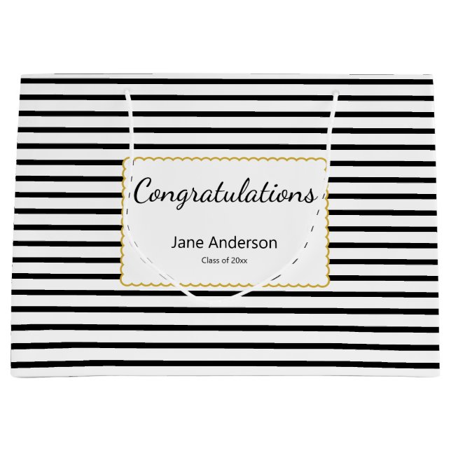 Congratulations Grad's Name Black & White Stripes (Framsidan)