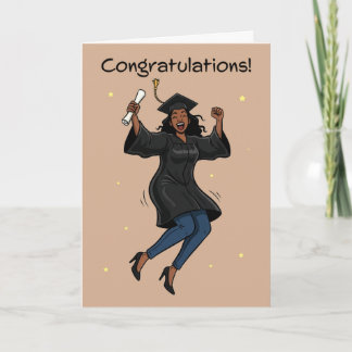 Congratulations Graduate Jumping African Woman Helgkort