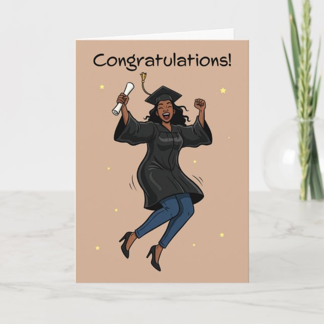 Congratulations Graduate Jumping African Woman Helgkort (Framsida)
