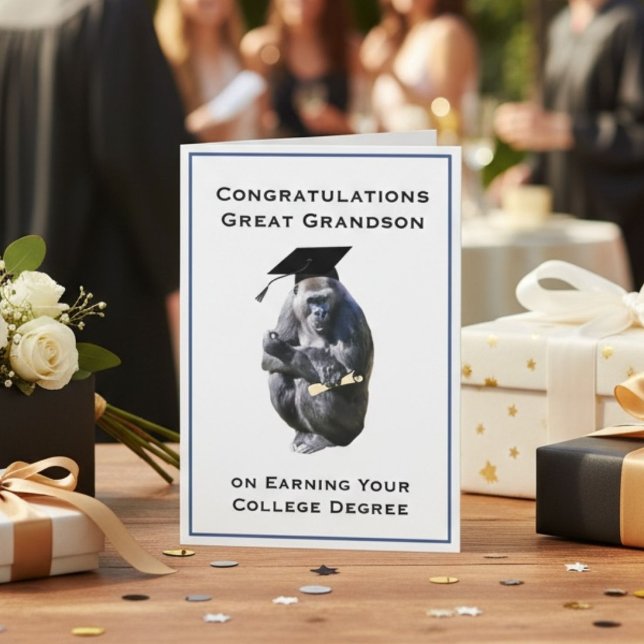 Congratulations GreatGrandson Degree Funny Gorilla Kort (Skapare uppladdad)