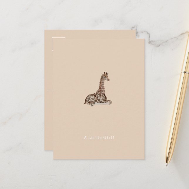 Congratulations Little Girl New Baby Giraffe Card Vykort (Fram/Back In Situ)