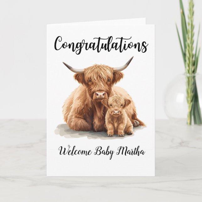 Congratulations New Baby Highland Cow Mother Card Kort (Framsida)