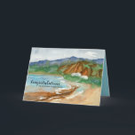 Congratulations New Beach House Ocean Waves Kort<br><div class="desc">Congratulations on your new beach house greeting card featuring a peaceful seascape with beach houses tucked up against the cliffs with rugged volcanic mountains in the distance. Inspired by a beach on the island of Oahu, Hawaii. On the inside is a coordinating shade of turquoise with text you can edit...</div>