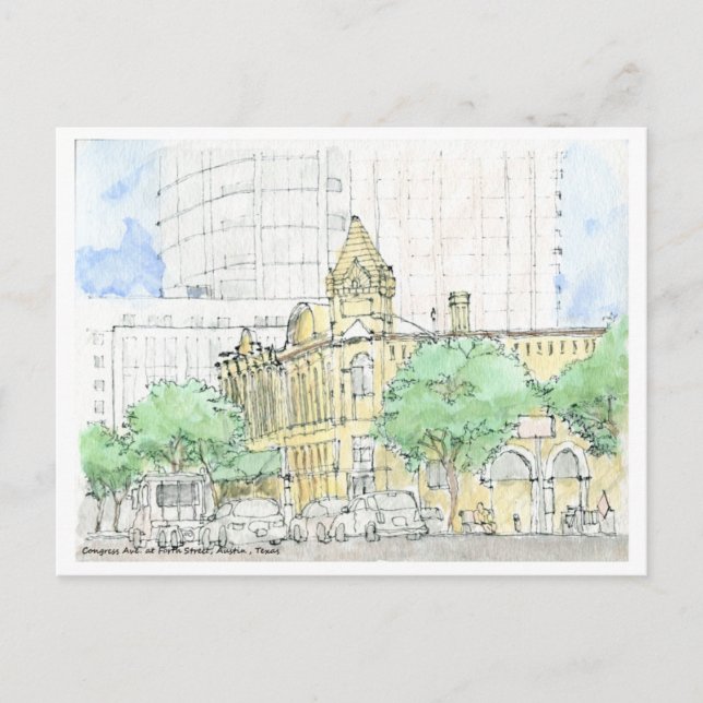 Congress Ave. på Forth Street, Austin, Texas Vykort (Framsida)