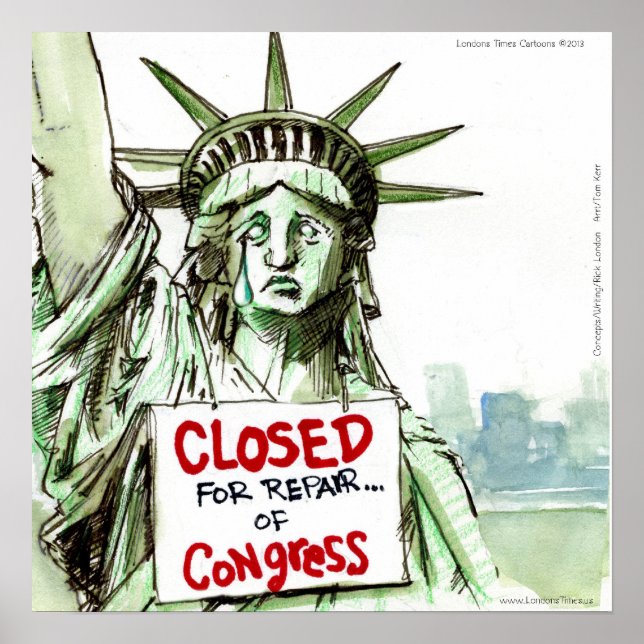 Congress LadyLiberty Stängd För Reparationer Rolig Poster (Framsidan)