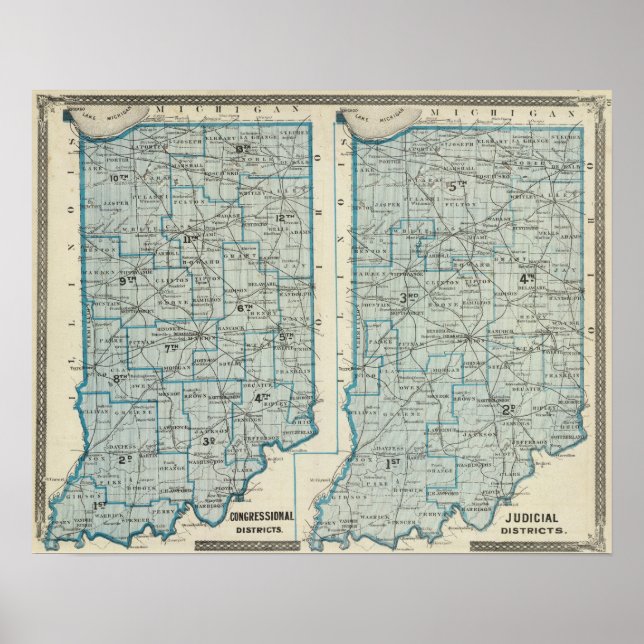 Congressionärsdistrikt Rättsdistrikt Indiana Poster (Framsidan)
