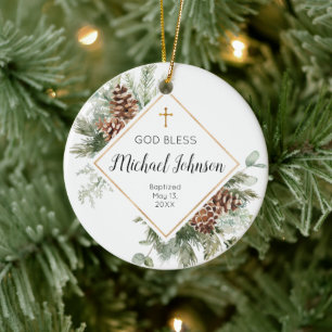 Conifer Cone Personlig Boy Baptism Ornament