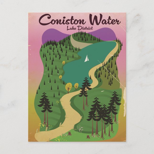 Coniston Vatten Sjö Helg Vykort (Framsida)