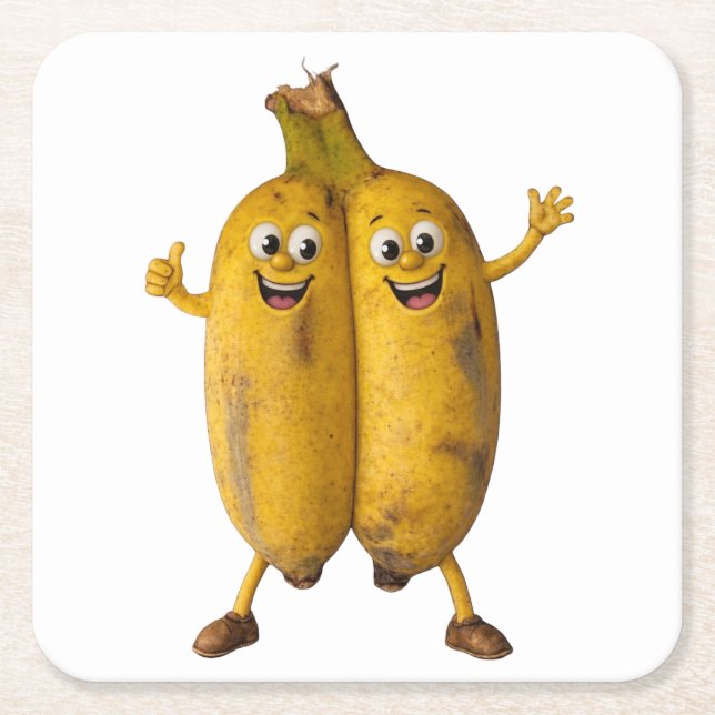 Conjoined Bananas Comedy Duo Underlägg Papper Kvadrat (Framsidan)
