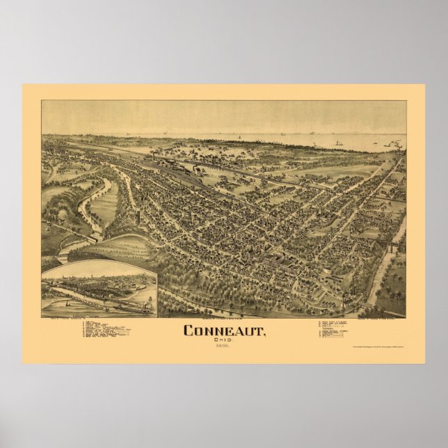 Conneaut, OH Panoramic Karta - 1896 Poster (Framsidan)