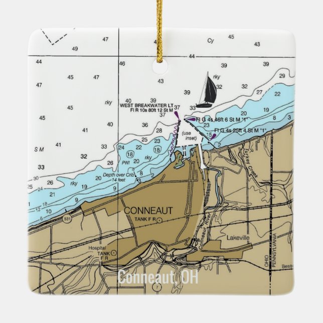 Conneaut Ohio Nautical Diagram Julgransprydnad Keramik (Baksida)