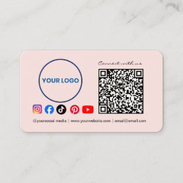 Connect with us Social Media QR Code Pink Business Visitkort