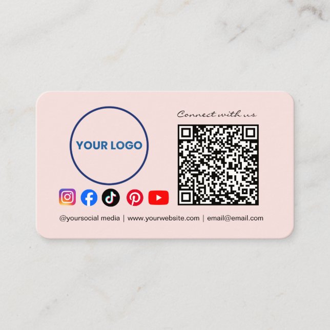 Connect with us Social Media QR Code Pink Business Visitkort (Framsida)
