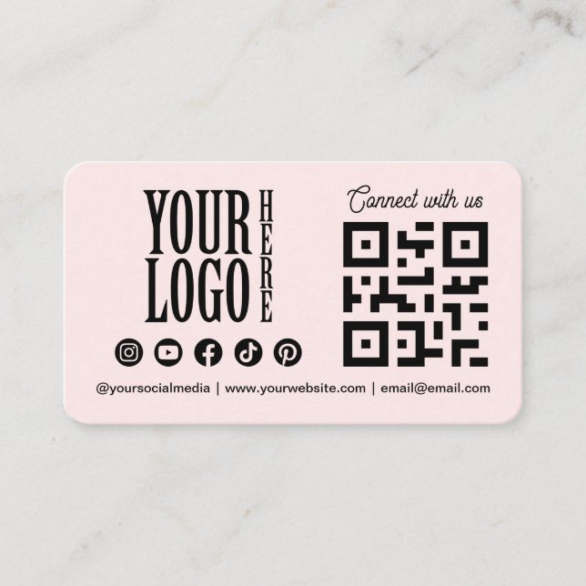 Connect with us Social Media QR Code Pink Business Visitkort (Framsida)