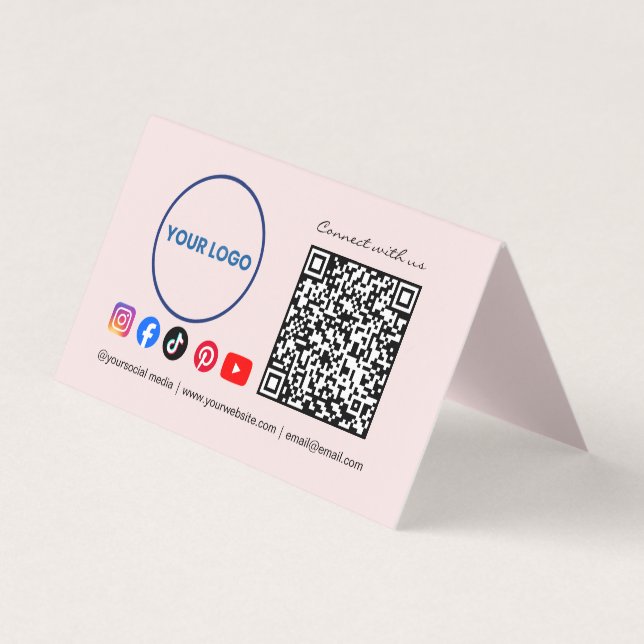 Connect with us Social Media QR Code Pink Business Visitkort (Framsida)