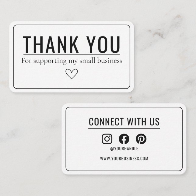 Connect With Us Thank You Minimalist Social Media Visitkort (Fram/baksida)