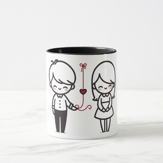 Connected by Love” Cute Couple Mug Mugg (Center)