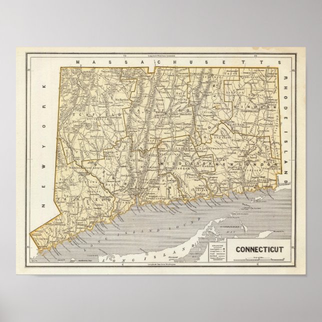 Connecticut Atlas Karta Poster (Framsidan)
