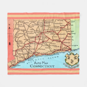 Connecticut Auto Karta Fleecefilt