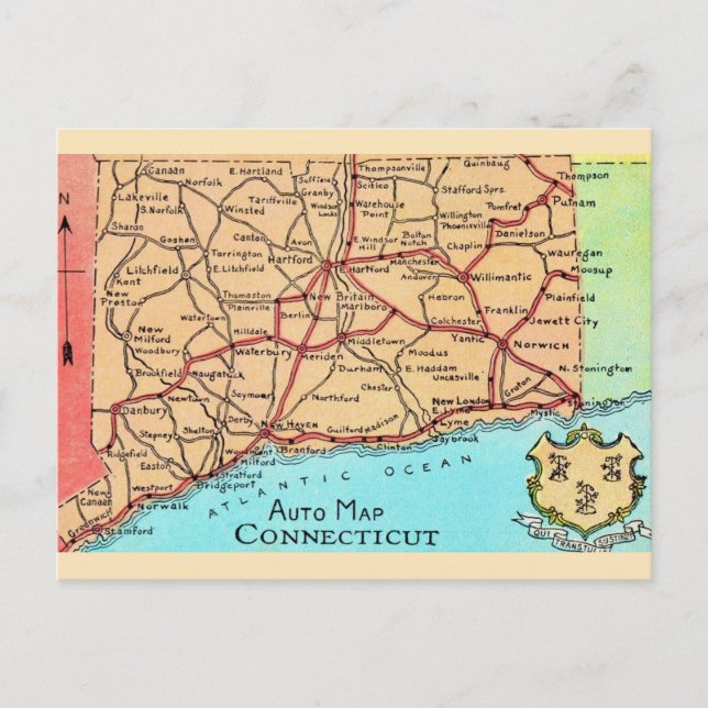 Connecticut Auto Map vykort (Framsida)