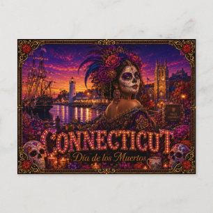Connecticut Día de los Muertos Retro Vykort