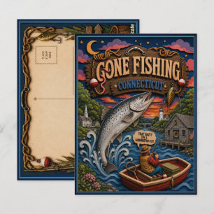 Connecticut Gone Fishing Atlantisk Lax Vykort