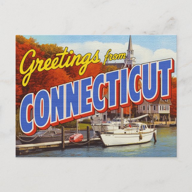 Connecticut Hösthamn Yacht Vykort (Framsida)