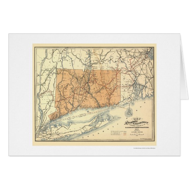 Connecticut järnvägkarta 1893 hälsningskort (Framsidan Horizontal)