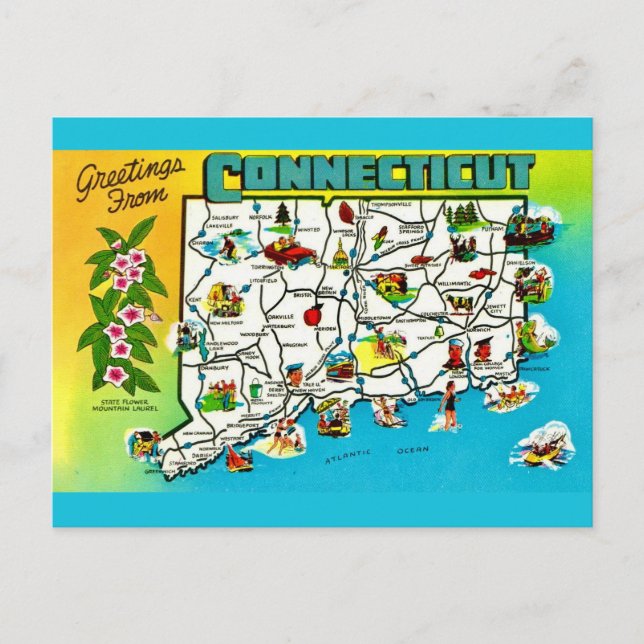 Connecticut Kart Postkort Vykort (Framsida)