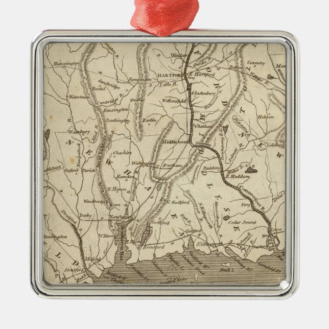 Connecticut Karta av Arrowsmith Julgransprydnad Metall (Framsidan)