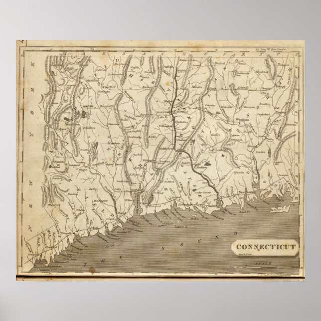 Connecticut Karta av Arrowsmith Poster (Framsidan)