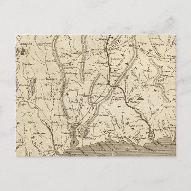 Connecticut Karta av Arrowsmith Vykort (Framsida)