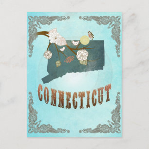 Connecticut karta med älskvärda fåglar vykort
