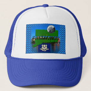 Connecticut' Karta, Text, Faux Quarter, Flagga Sce Keps