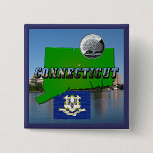 Connecticut' Karta, Text, Faux Quarter, Flagga Sce Knapp