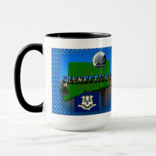 Connecticut' Karta, Text, Faux Quarter, Flagga Sce Mugg