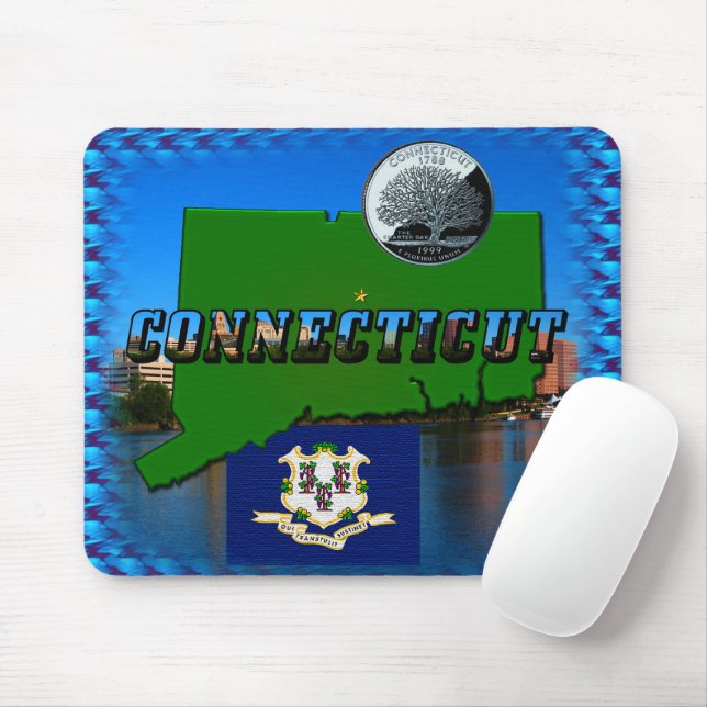 Connecticut' Karta, Text, Faux Quarter, Flagga Sce Musmatta (Med mus)